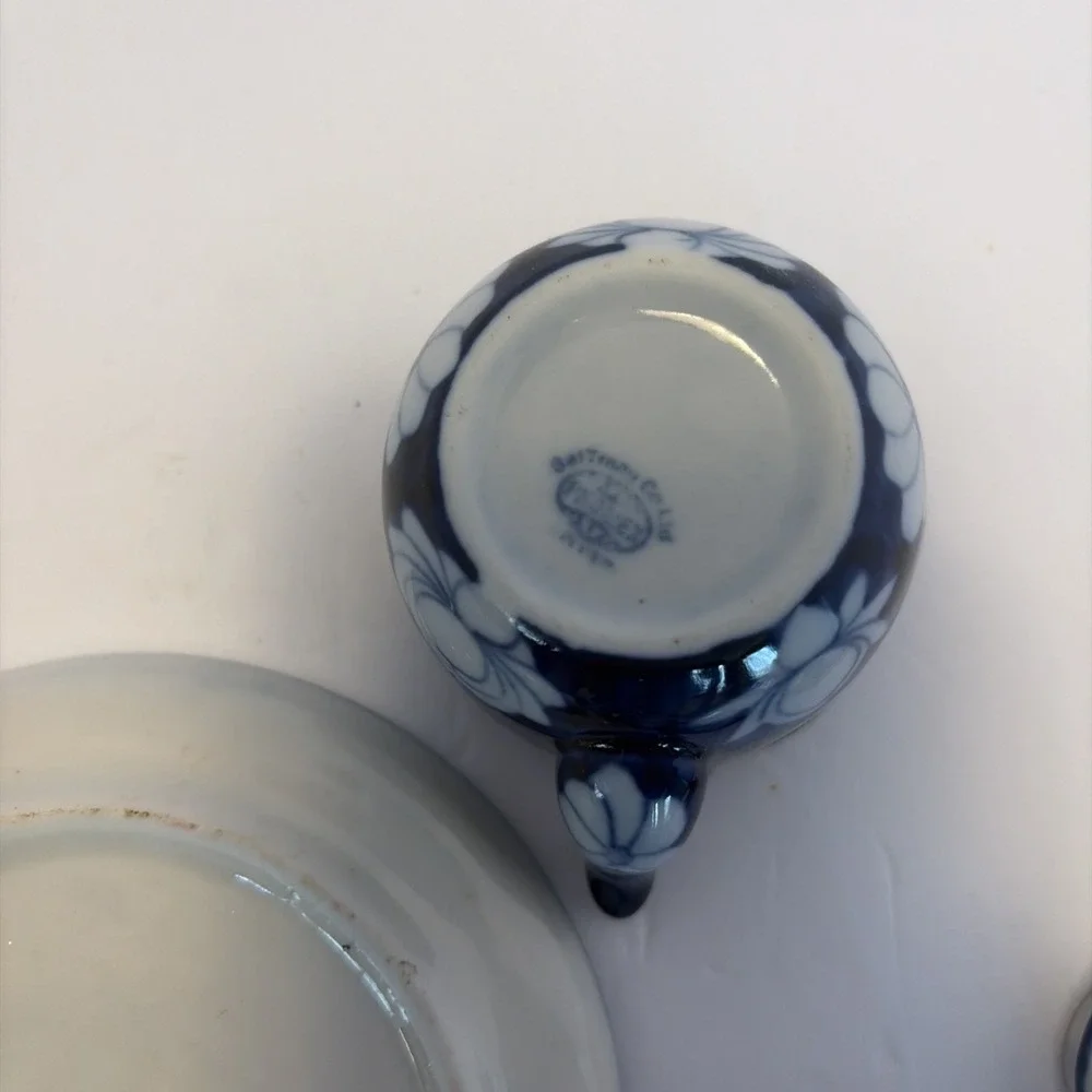 PhoMex Blue‎ Teapot Miniature Tea Set Saki Set of 7 Pieces Vietnam Vintage